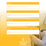 BAC+2 BTS MMV - Métiers de la Mode -Vêtements BAC+1 DTMS - Diplôme de Technicien des Métiers du Spectacle BAC Pro M2C - Métiers de la Couture et de la Confection MMVF - Métiers de la Mode -Vêtement Flou MÉTIERS DE LA MODE, DE LA COUTURE ET DE LA CONFECTION